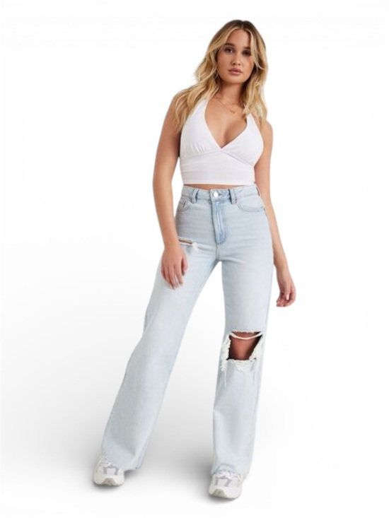 Garage Denim - Garage Wide Leg Distressed Jeans in Light Wash Brileigh Blue 32" Waist